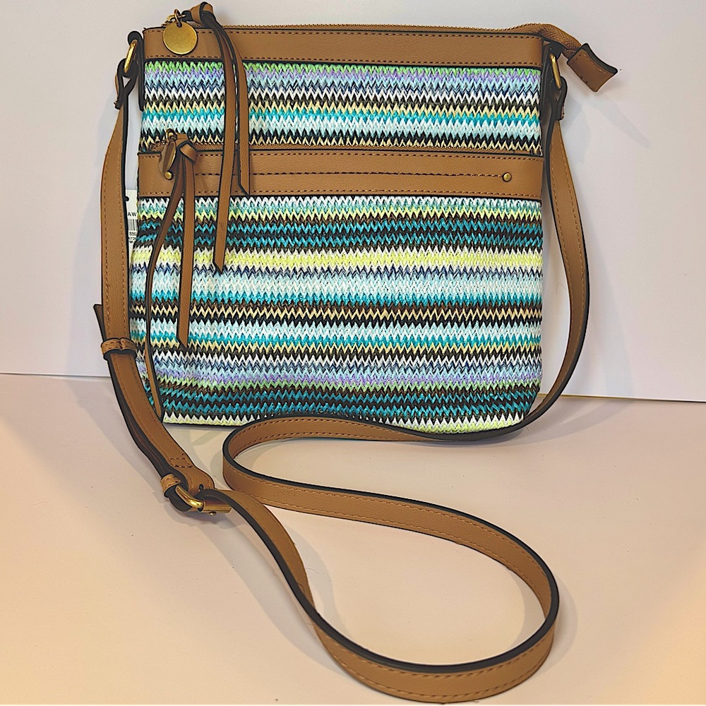 New With Tag Style & Co Straw North South Crossbody Bag In Multicolor Bl…